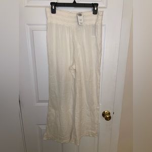 Abercrombie & Fitch Cream Wide-Leg Linen Pants